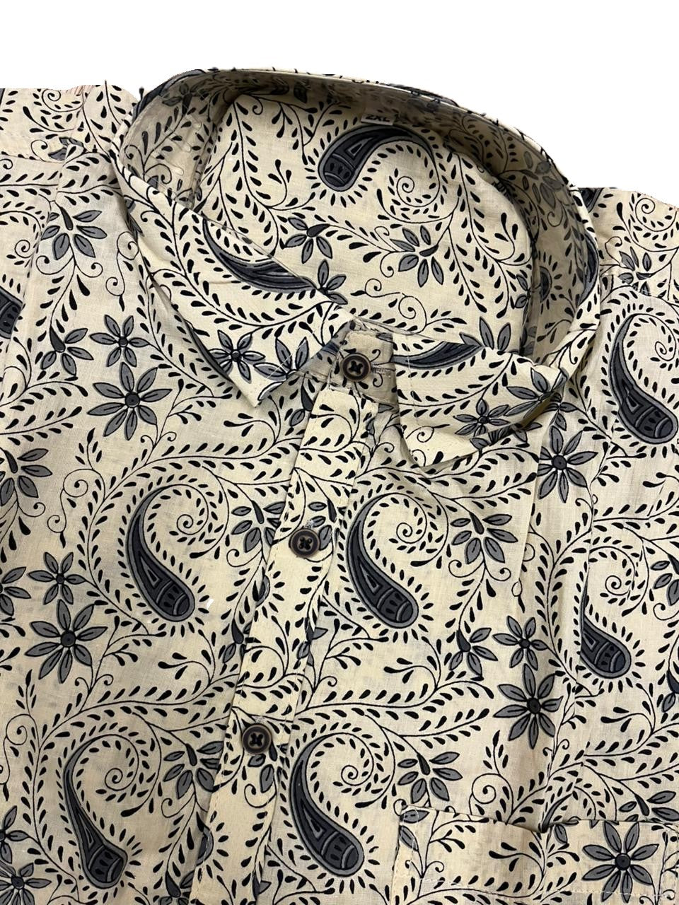 Southloom Jaipur Pure Cotton Block Printed Shirt for Men in Full Sleeve (Grey)