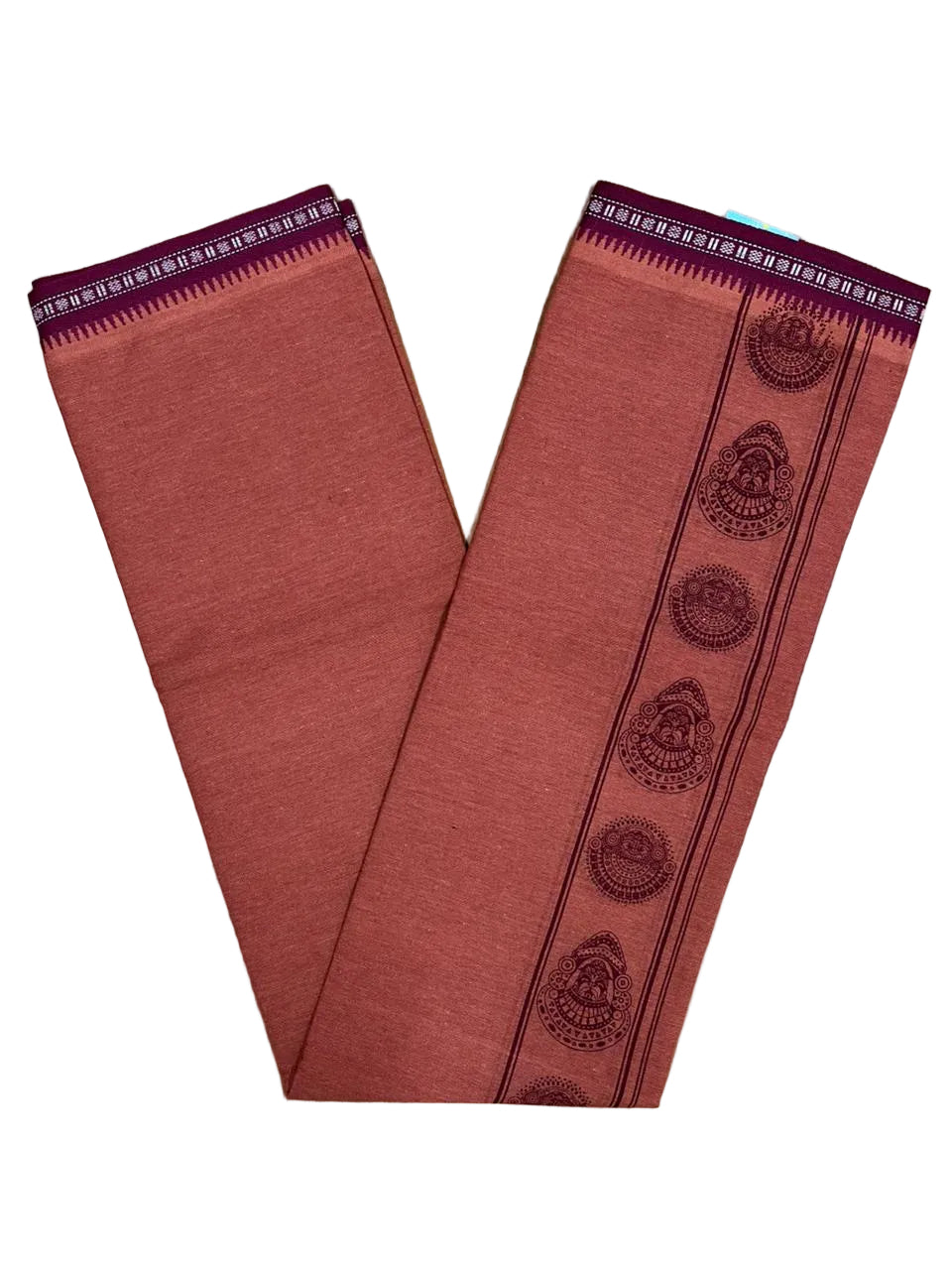 Southloom Saffron (Kaavi) Maroon Printed Single Mundu / Lungi (South Indian Kerala Dhoti)