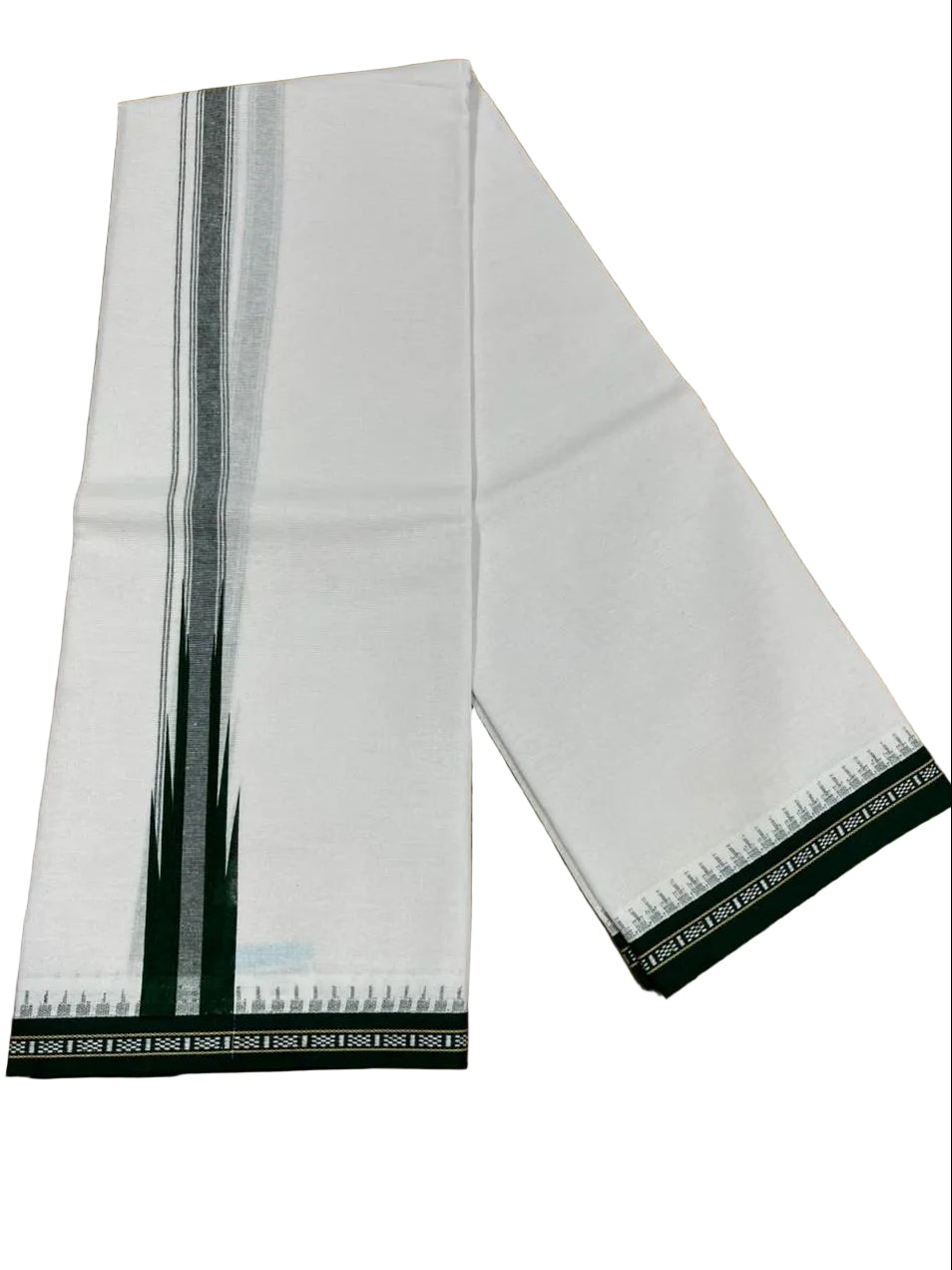Southloom Green Chutti Kara Single Mundu / Lungi (South Indian Kerala Dhoti)