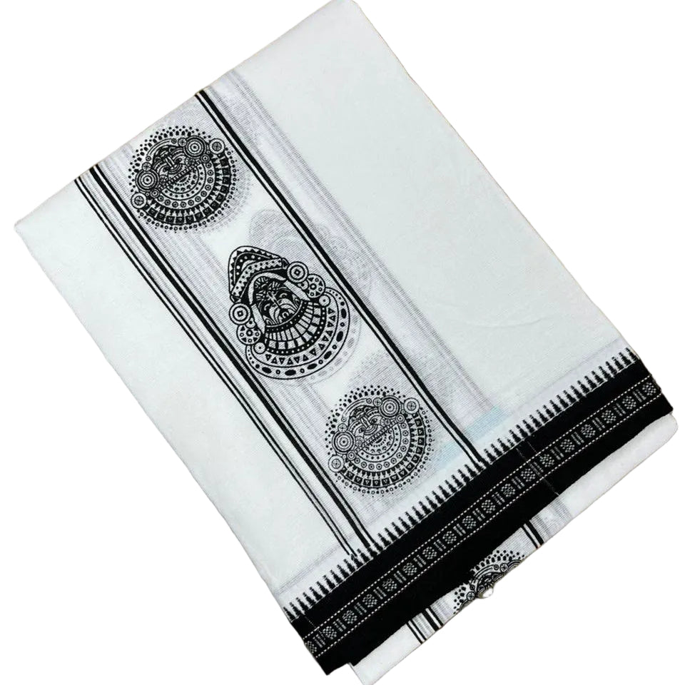 Southloom Black Printed Single Mundu / Lungi (South Indian Kerala Dhoti)