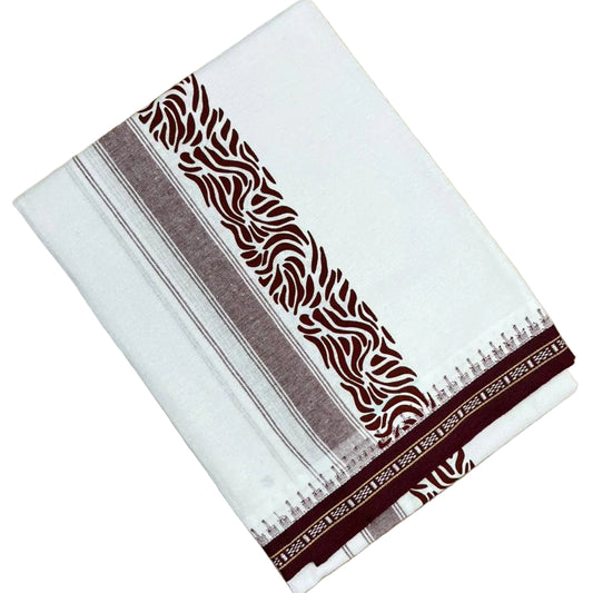Southloom Maroon Printed Kara Single Mundu / Lungi (South Indian Kerala Dhoti)