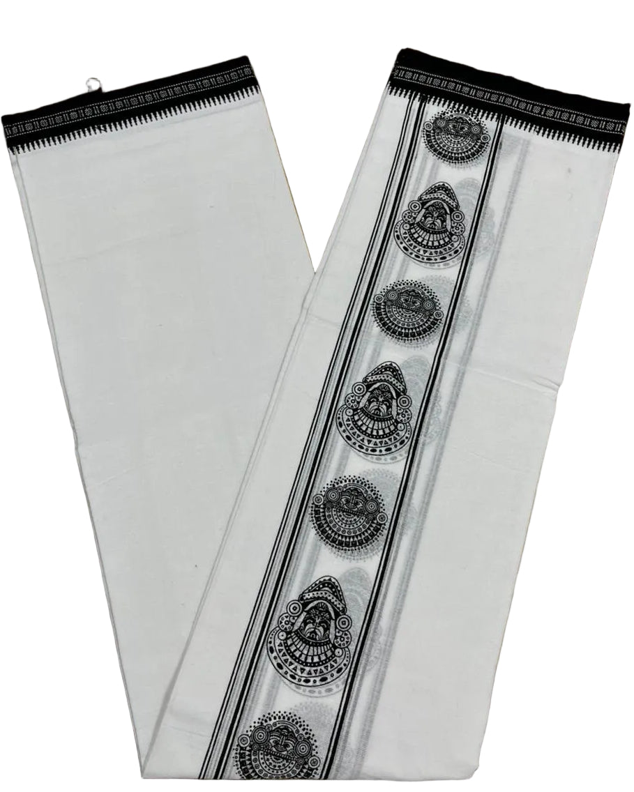 Southloom Black Printed Single Mundu / Lungi (South Indian Kerala Dhoti)