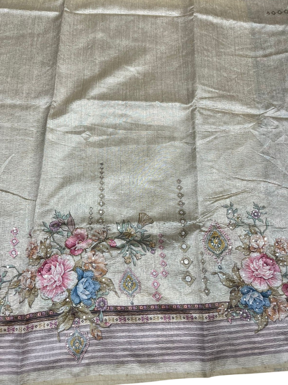 Southloom Designer Colour Saree with Floral Woven Works Across Body in Beige