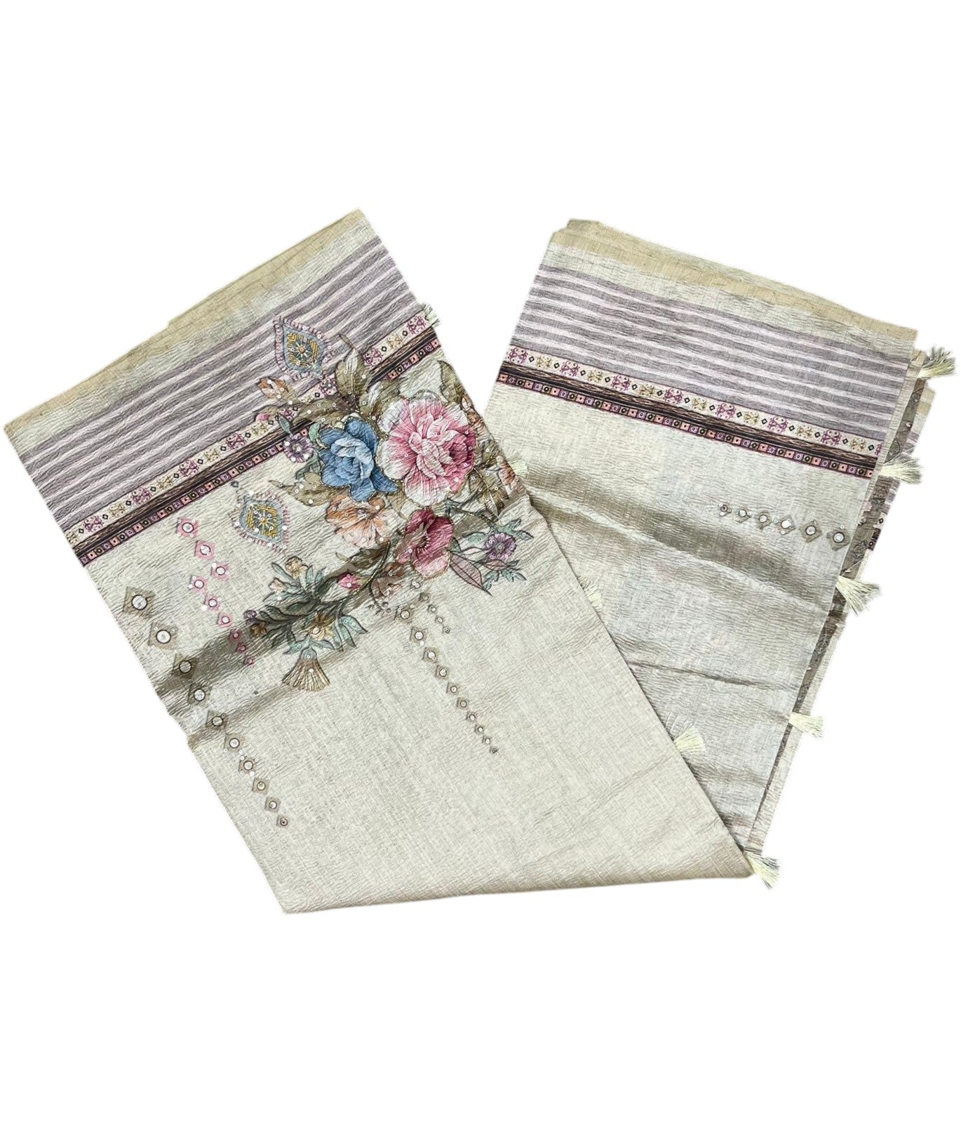 Southloom Designer Colour Saree with Floral Woven Works Across Body in Beige