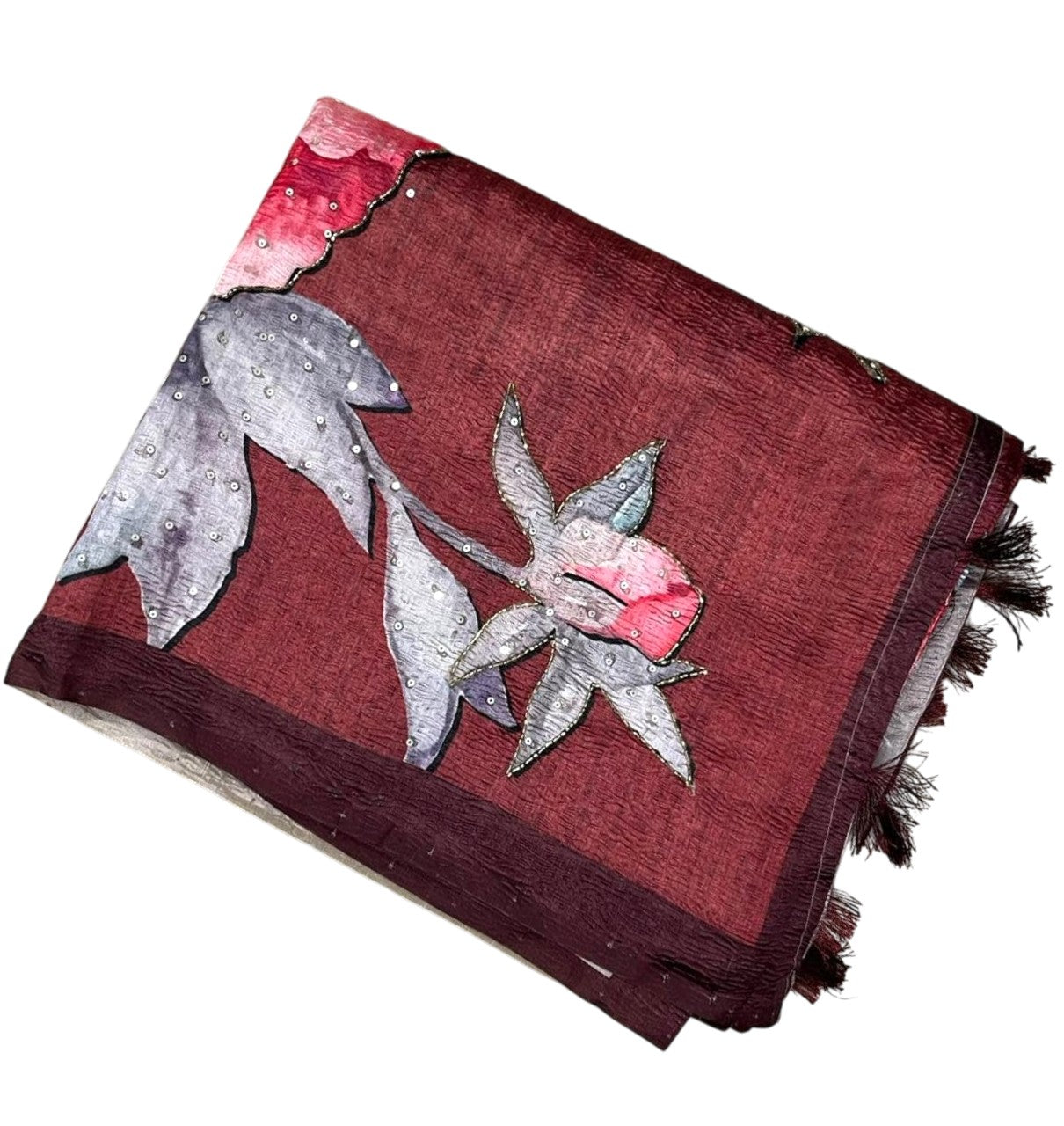 Southloom Designer Colour Saree with Floral Woven Works Across Body in Meroon