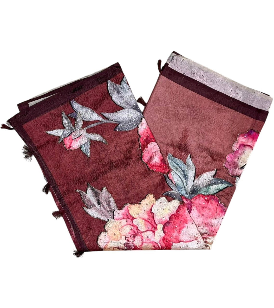Southloom Designer Colour Saree with Floral Woven Works Across Body in Meroon