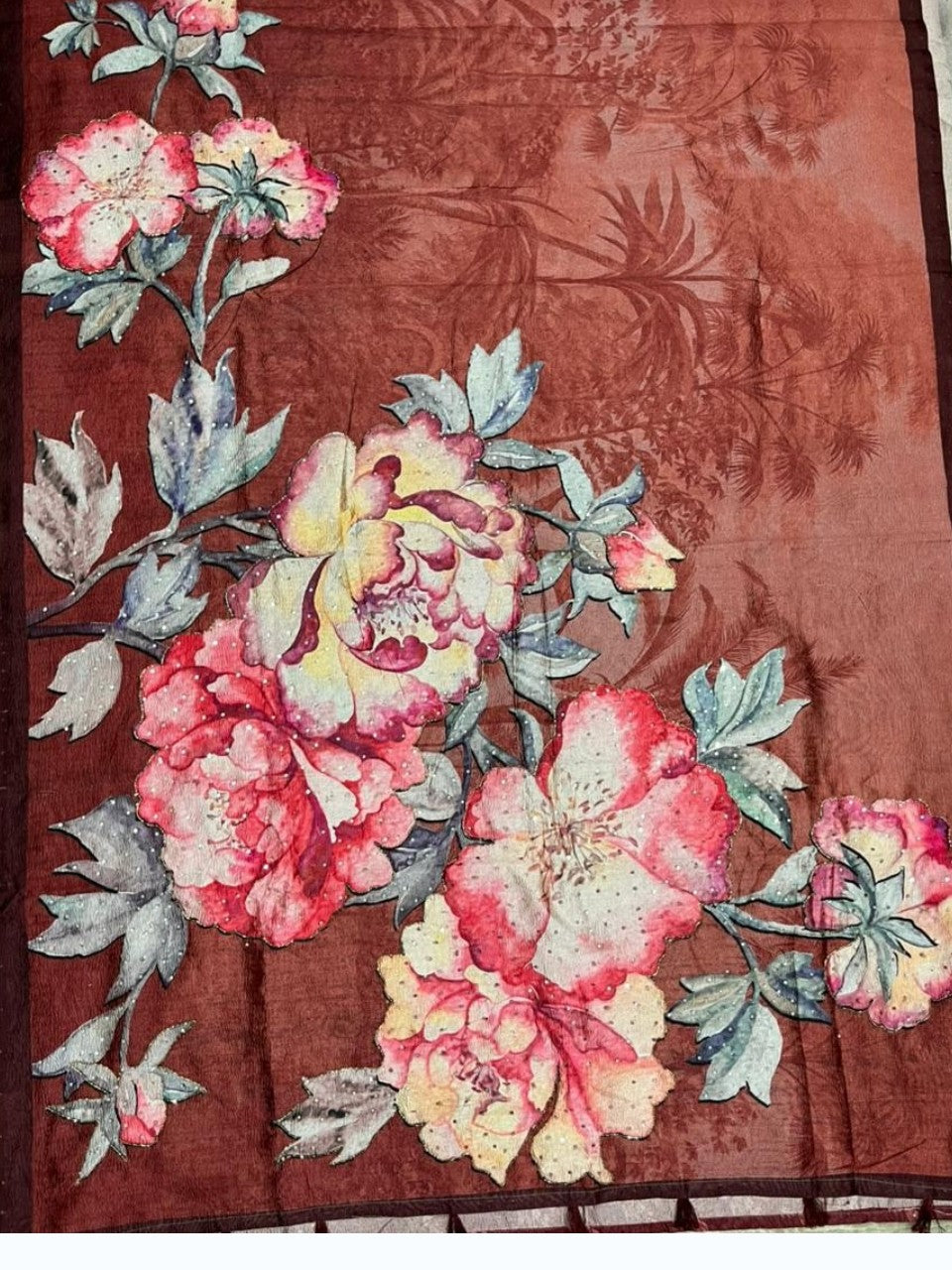 Southloom Designer Colour Saree with Floral Woven Works Across Body in Meroon