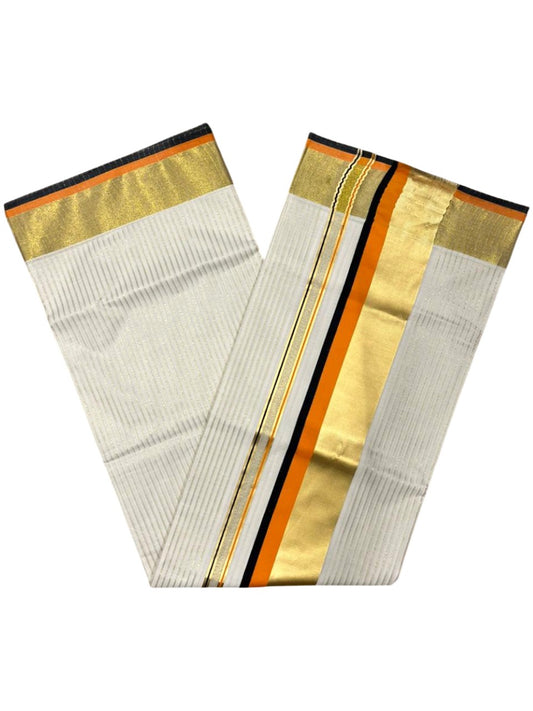 Southloom Kerala Cotton Kasavu Saree with Stripes on Body In Orange And Black Border