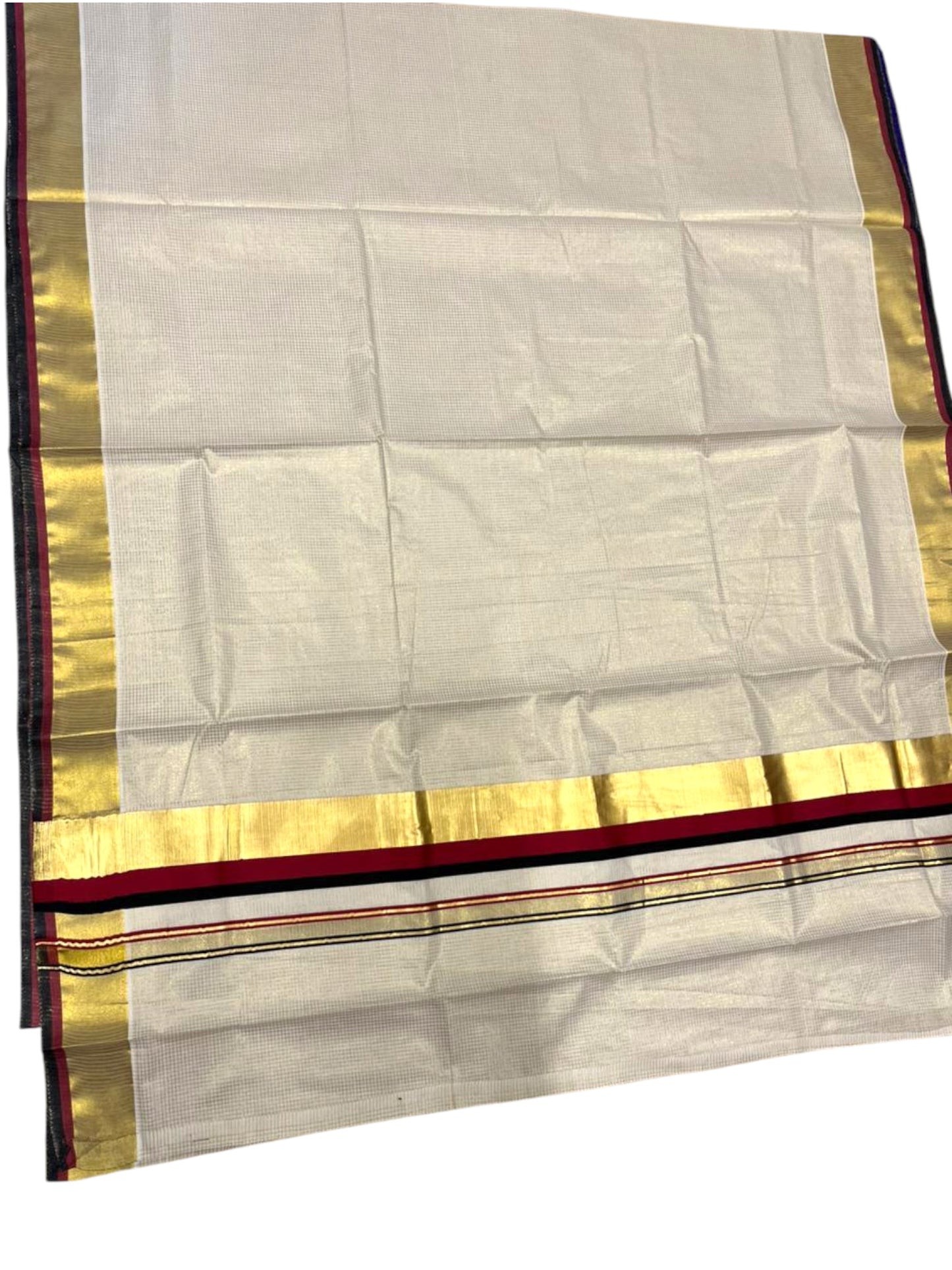 Southloom Kerala Cotton Kasavu Saree with Micro Check on Body In Red And Black Border SL347