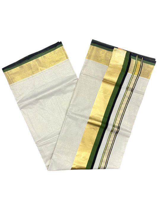 Southloom Kerala Cotton Kasavu Saree with Micro Check on Body In Green And Black Border SL347