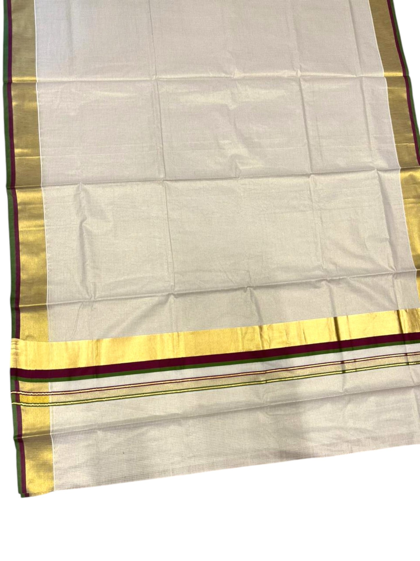 Southloom Kerala Cotton Kasavu Saree with Micro Check on Body In Purple And Olive Green Border SL347