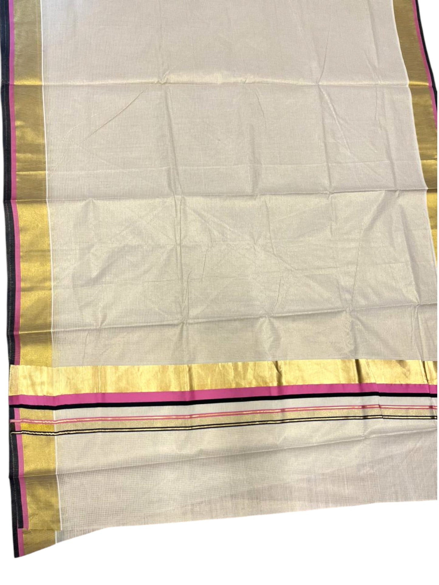 Southloom Kerala Cotton Kasavu Saree with Micro Check on Body In Pink And Black Border SL347