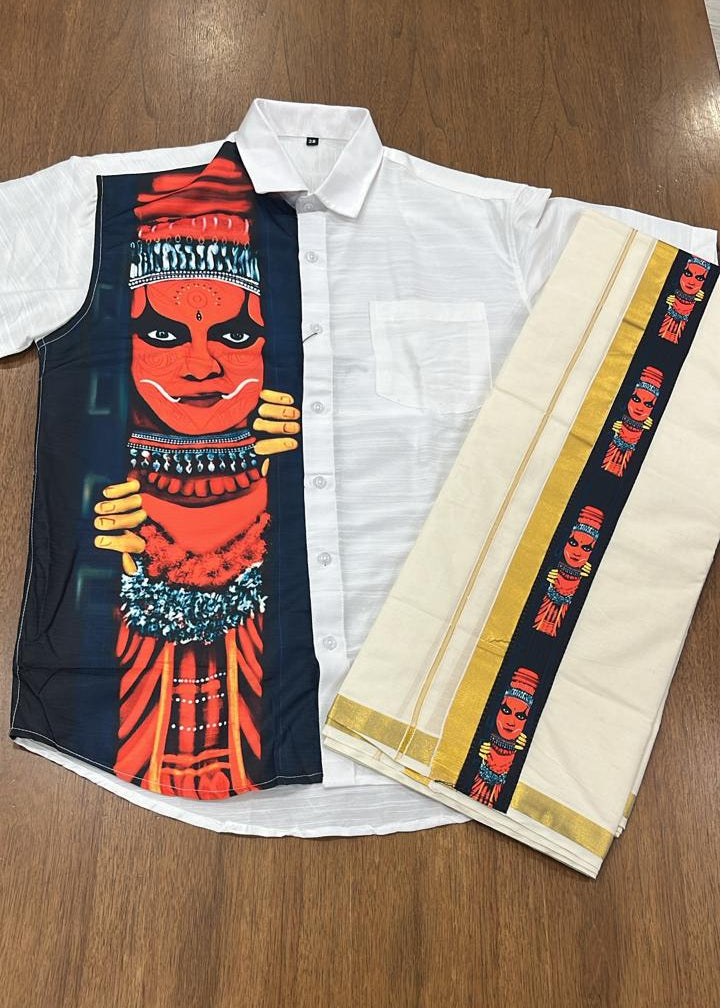 Cotton Silk Printed Men's Combo HS  (Shirt + Mund ) SL343