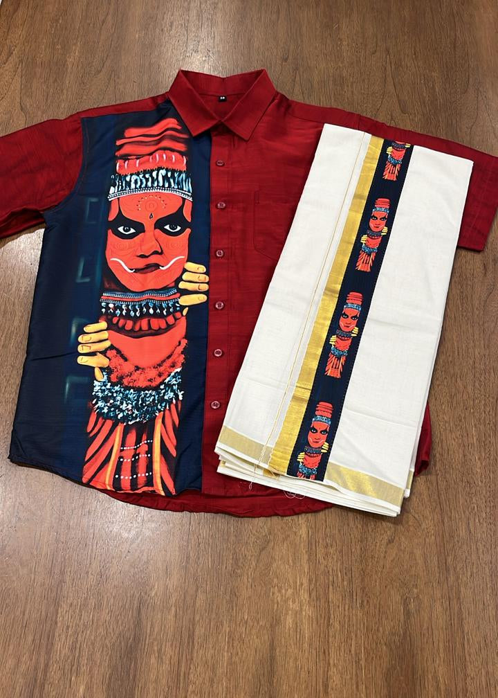 Cotton Silk Printed Men's Combo HS  (Shirt + Mund ) SL343