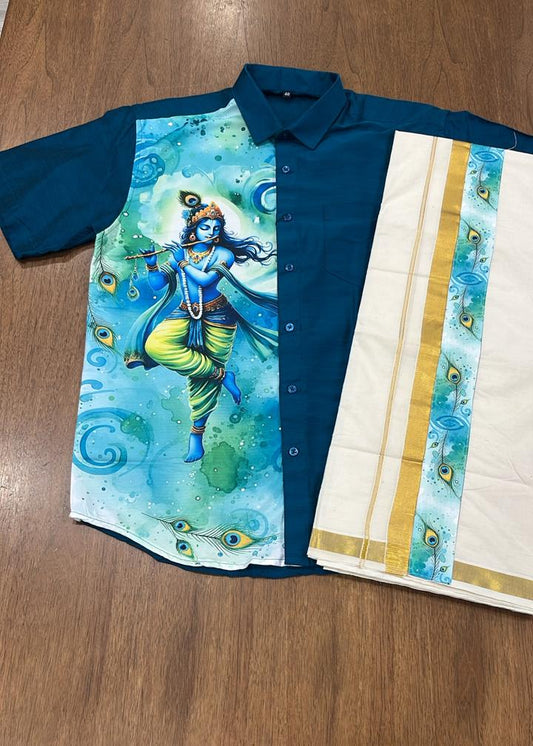 Cotton Silk Printed Men's Combo HS  (Shirt + Mund ) SL343