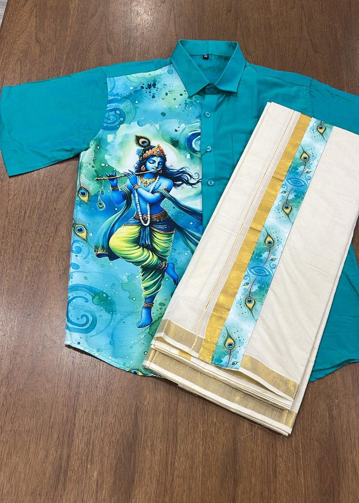 Cotton Silk Printed Men's Combo HS  (Shirt + Mund ) SL343