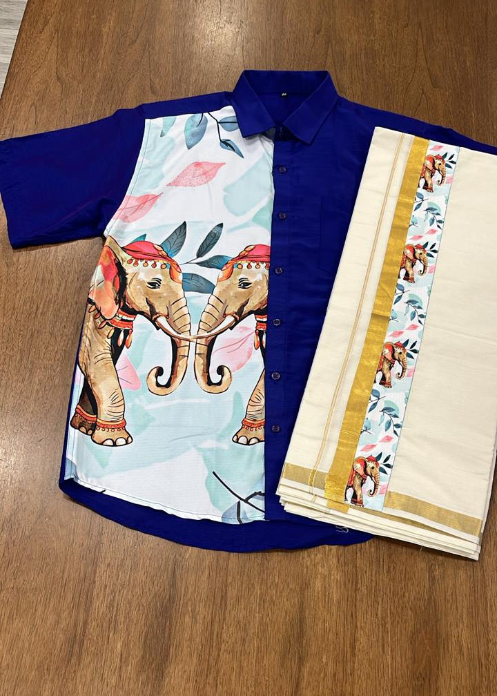 Cotton Silk Printed Men's Combo HS  (Shirt + Mund ) SL343