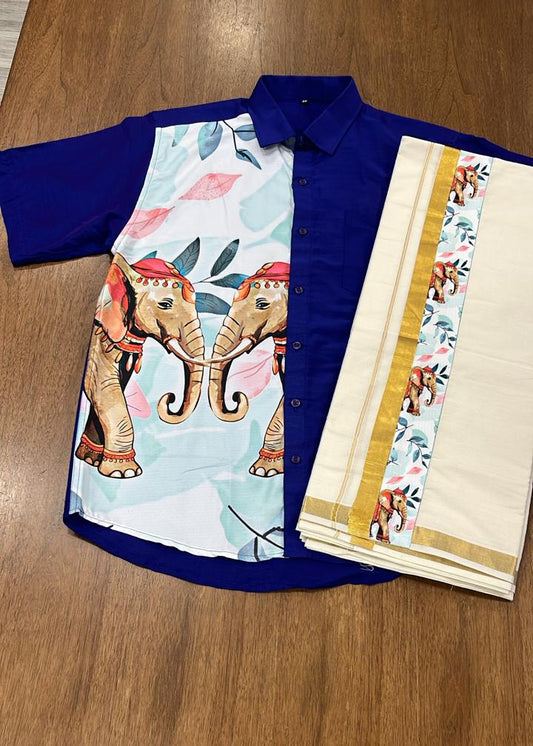 Cotton Silk Printed Men's Combo HS  (Shirt + Mund ) SL343