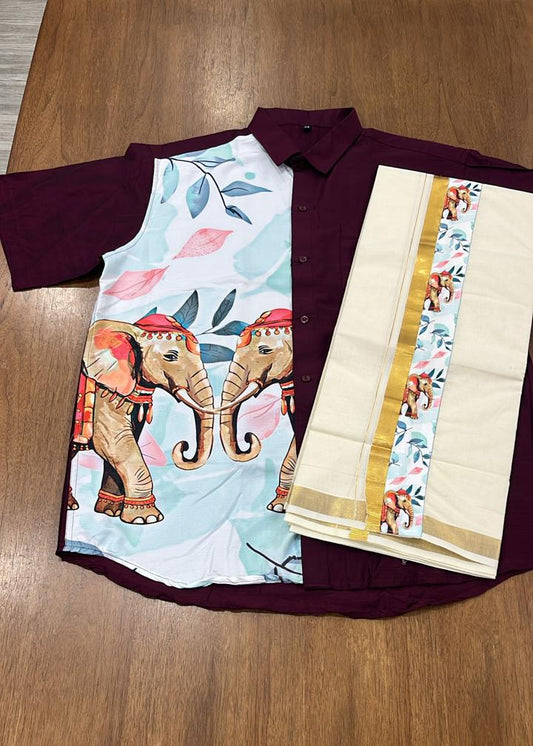 Cotton Silk Printed Men's Combo HS  (Shirt + Mund ) SL343