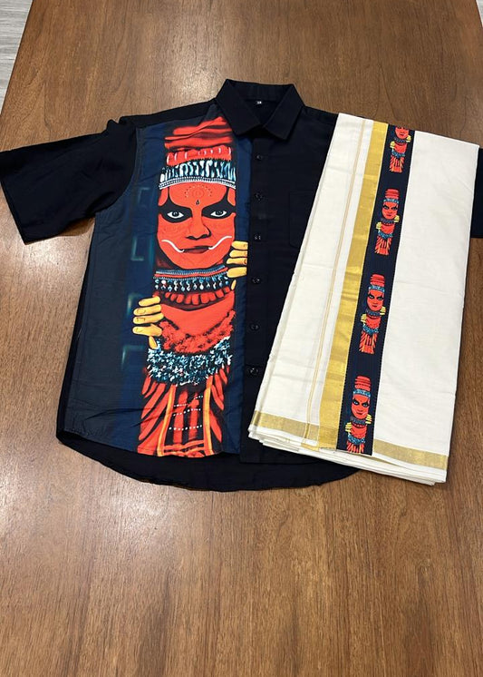 Cotton Silk Printed Men's Combo HS (Shirt + Mund ) SL343