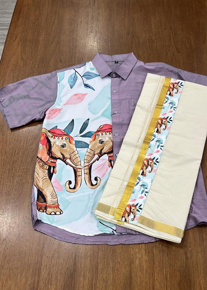 Cotton Silk Printed Men's Combo HS  (Shirt + Mund ) SL343
