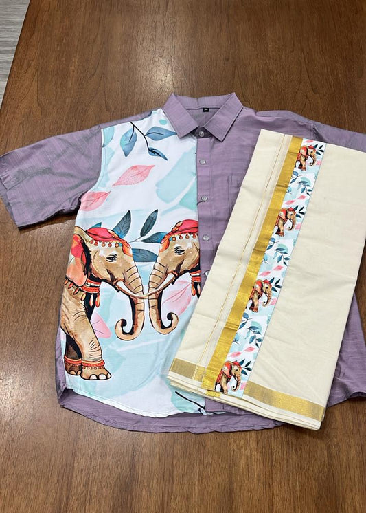 Cotton Silk Printed Men's Combo HS (Shirt + Mund ) SL343