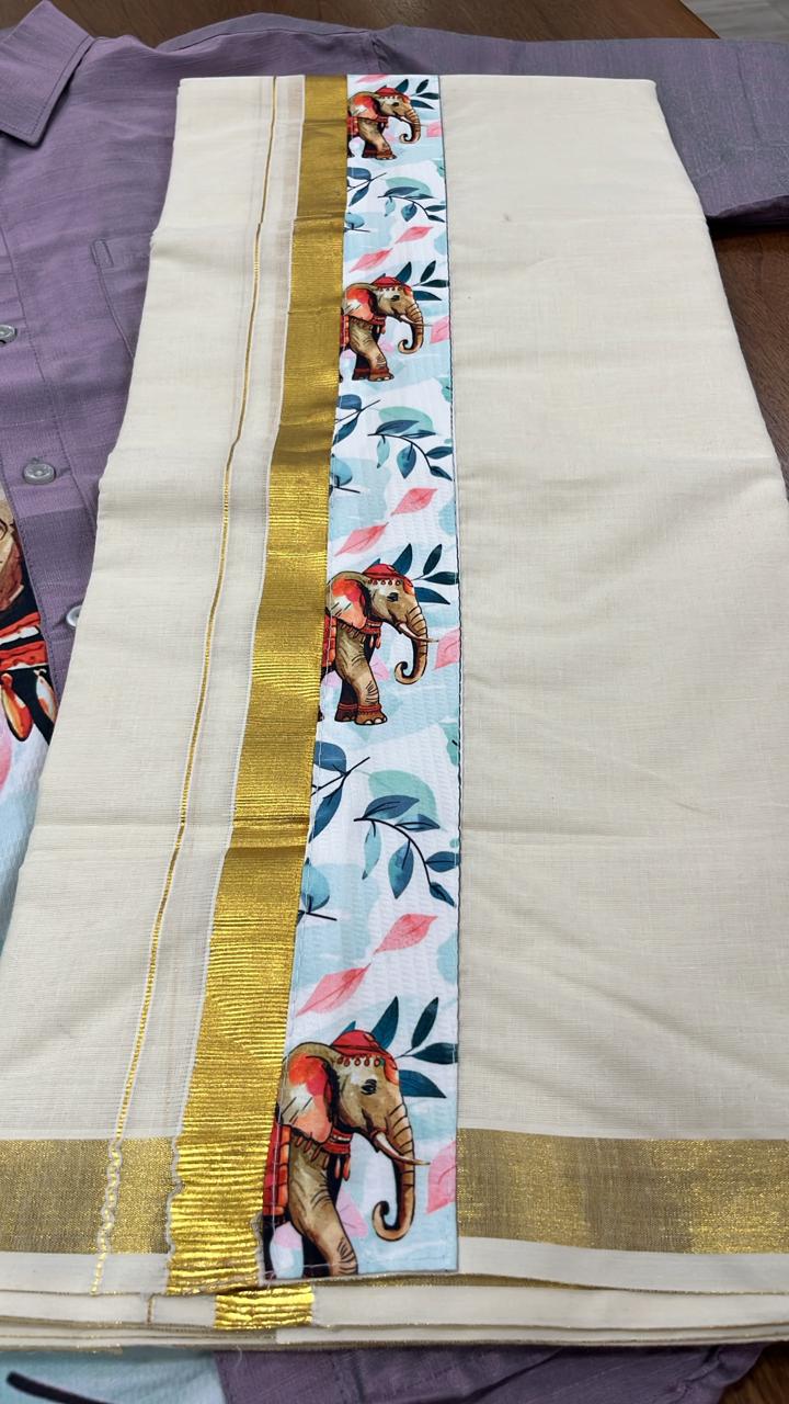 Cotton Silk Printed Men's Combo HS  (Shirt + Mund ) SL343