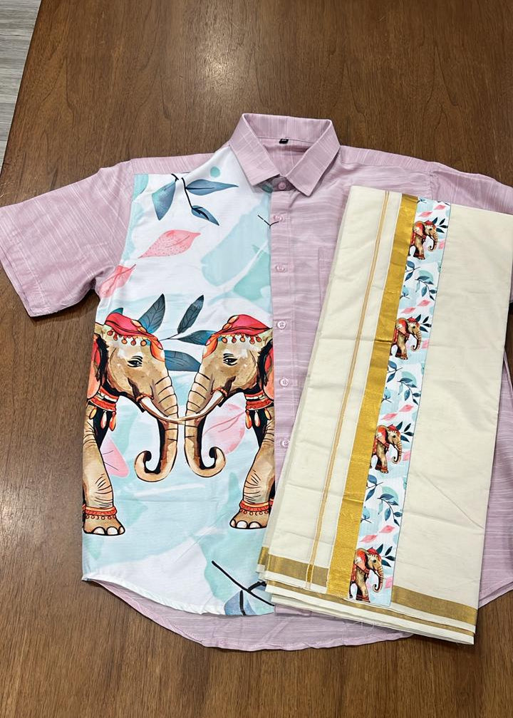 Cotton Silk Printed Men's Combo HS  (Shirt + Mund ) SL343