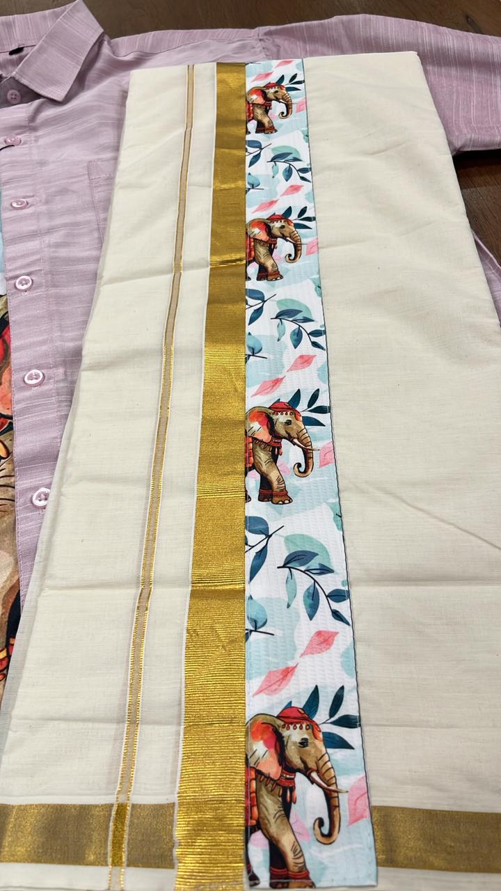 Cotton Silk Printed Men's Combo HS  (Shirt + Mund ) SL343