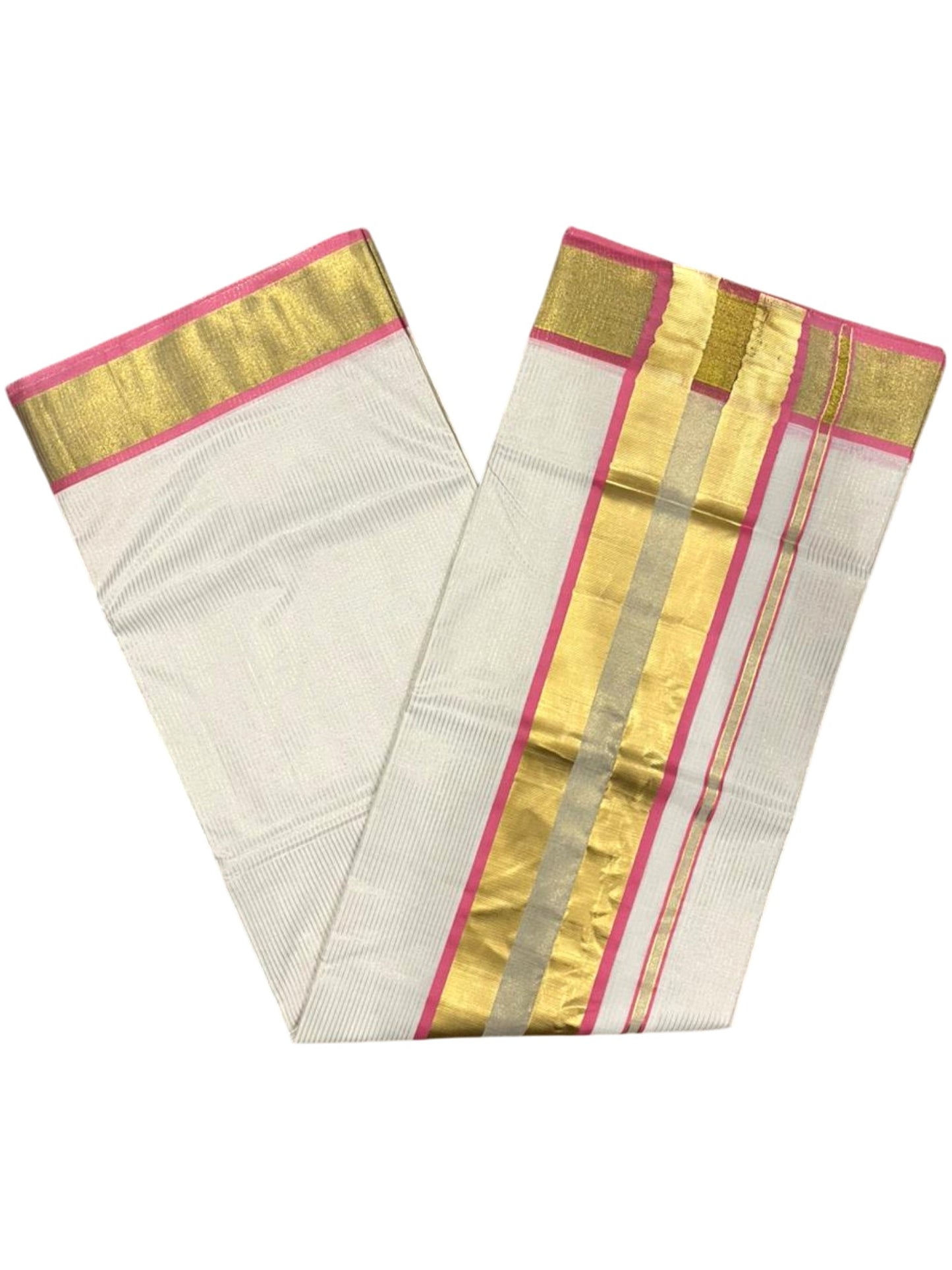 Southloom Kerala Cotton Kasavu Saree with Micro Stripes on Body In Pink Border SL361