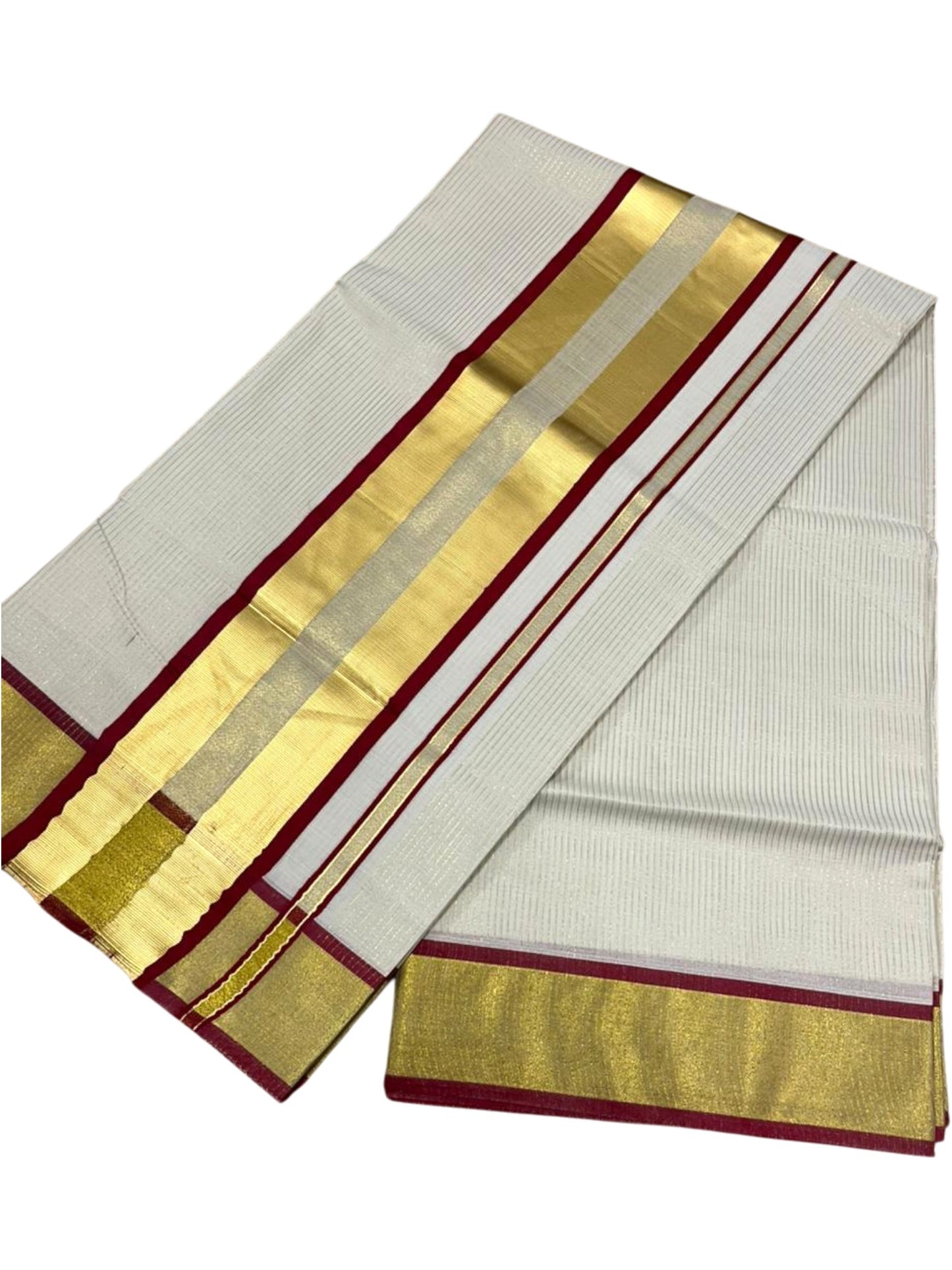 Southloom Kerala Cotton Kasavu Saree with Micro Stripes on Body In Maroon Border SL361