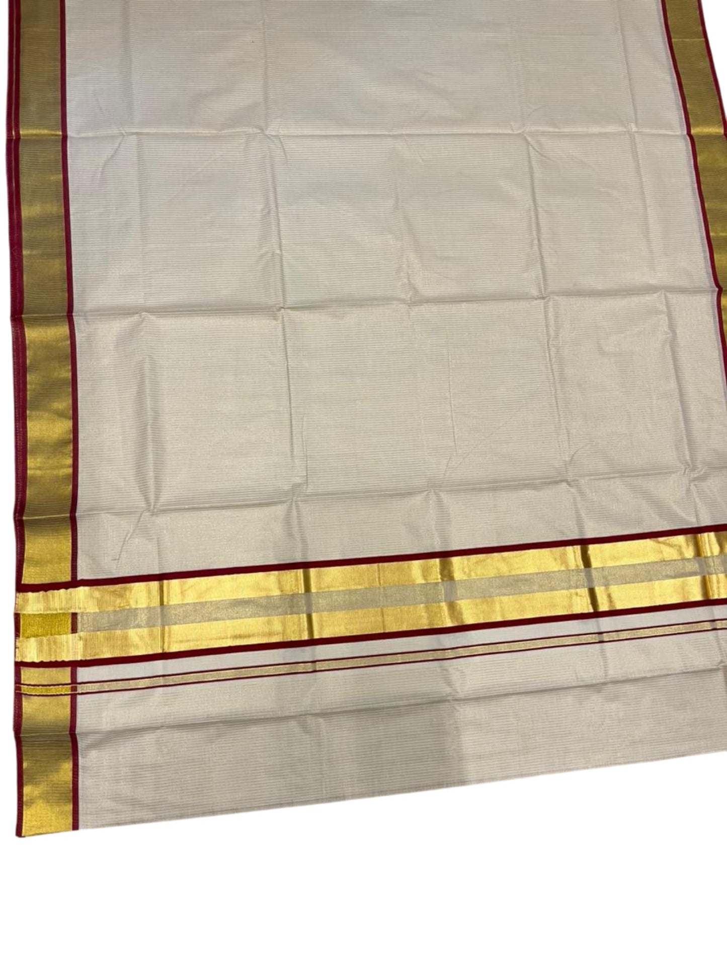 Southloom Kerala Cotton Kasavu Saree with Micro Stripes on Body In Maroon Border SL361