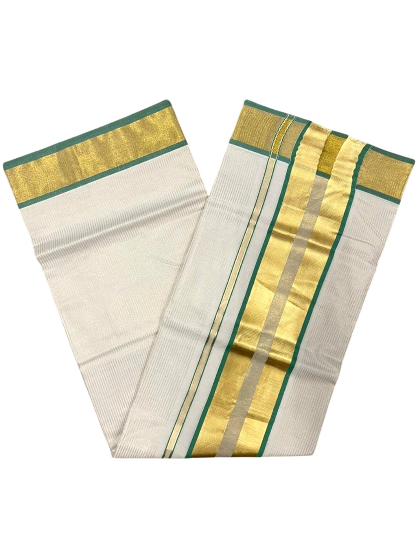Southloom Kerala Cotton Kasavu Saree with Micro Stripes on Body In Green Border SL361