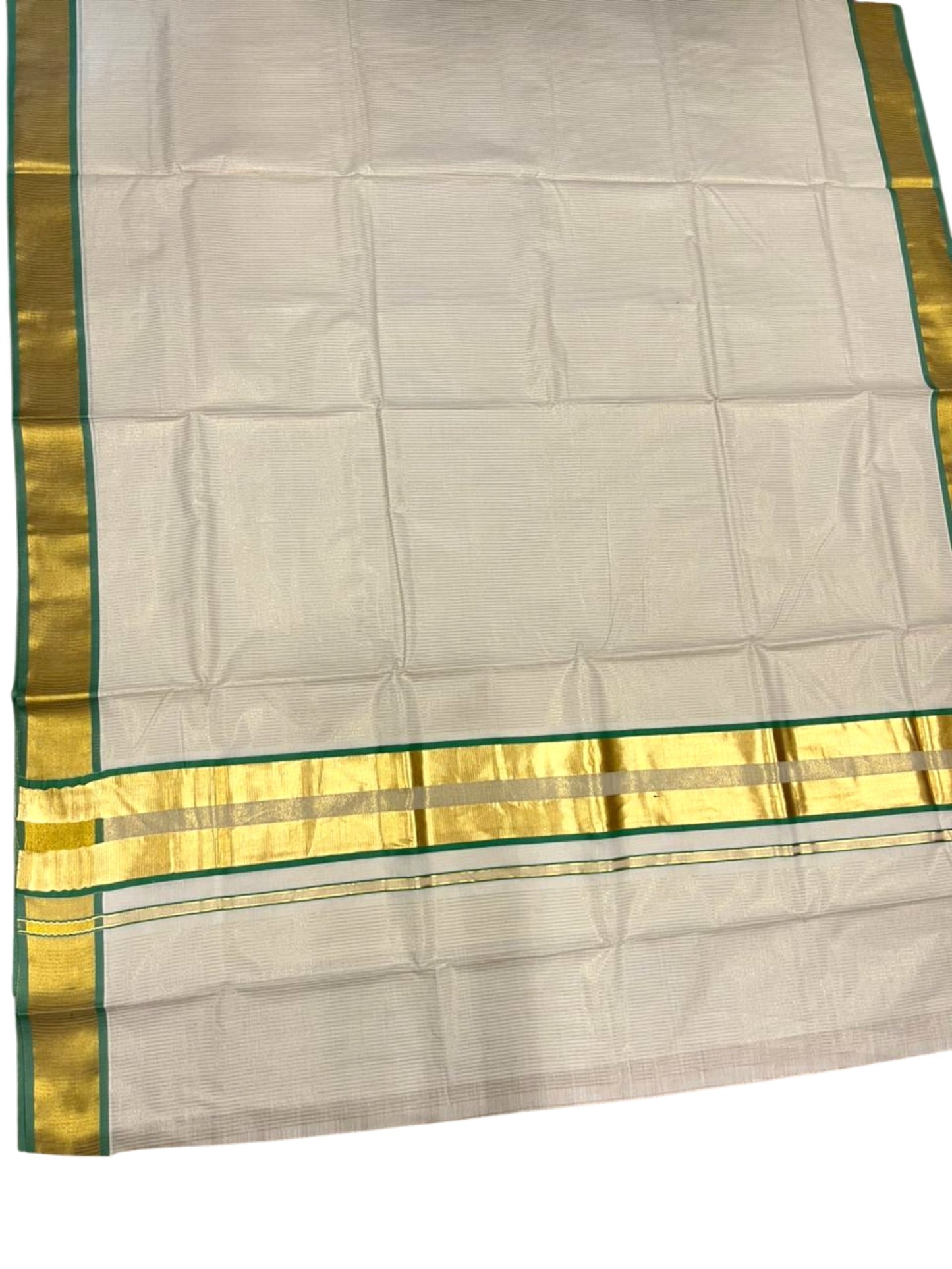 Southloom Kerala Cotton Kasavu Saree with Micro Stripes on Body In Green Border SL361