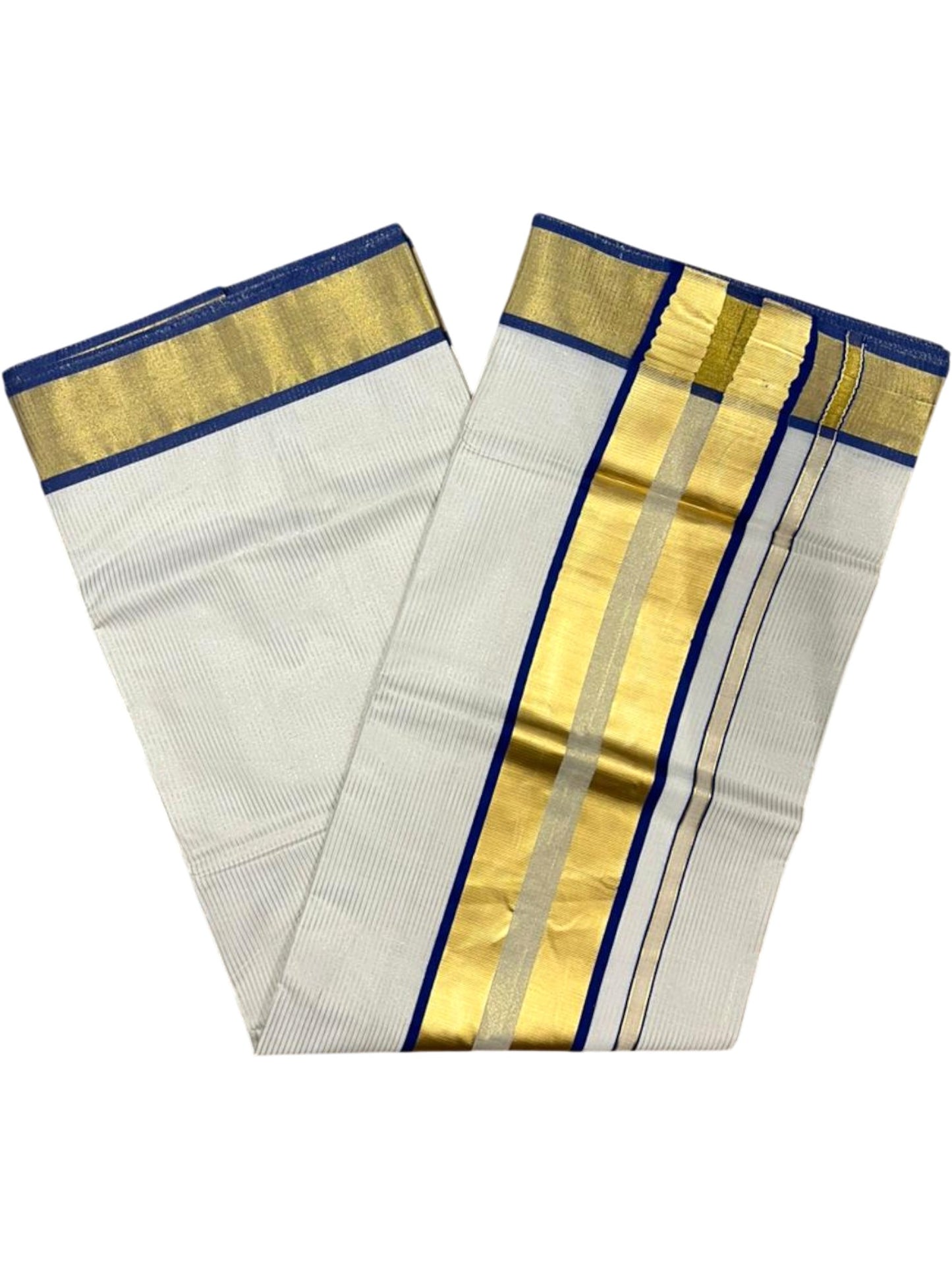 Southloom Kerala Cotton Kasavu Saree with Micro Stripes on Body In Blue Border SL361