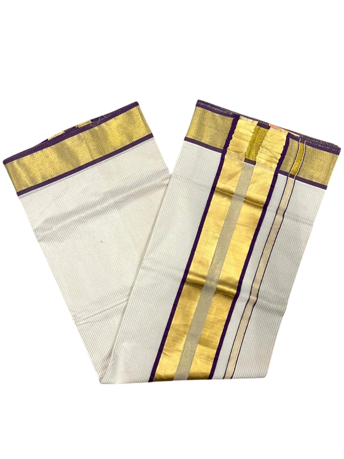 Southloom Kerala Cotton Kasavu Saree with Micro Stripes on Body In Violet Border SL361