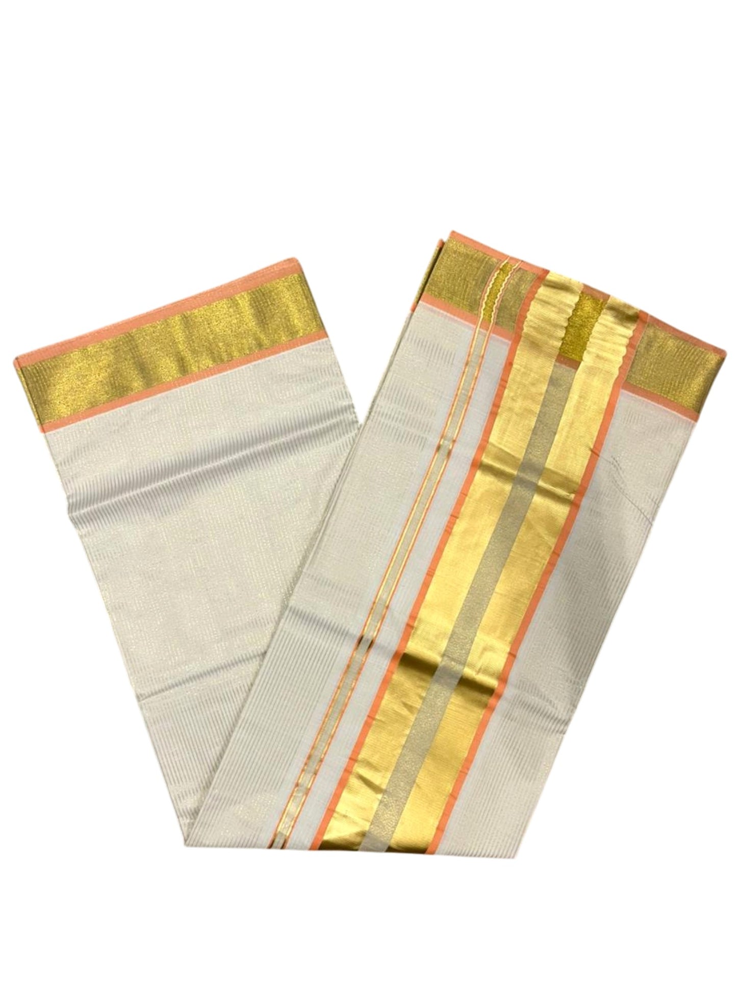 Southloom Kerala Cotton Kasavu Saree with Micro Stripes on Body In Peach Border SL361