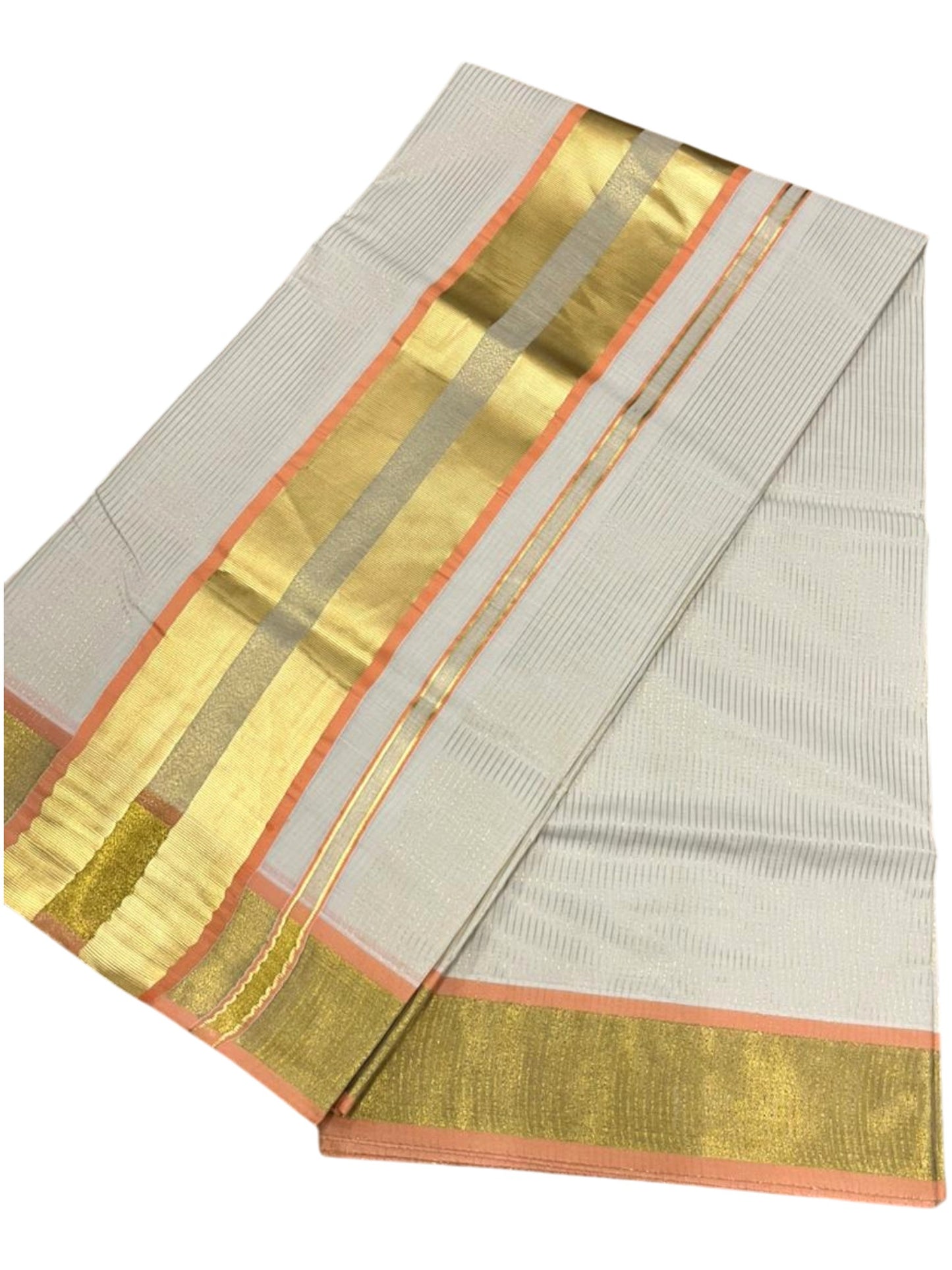 Southloom Kerala Cotton Kasavu Saree with Micro Stripes on Body In Peach Border SL361