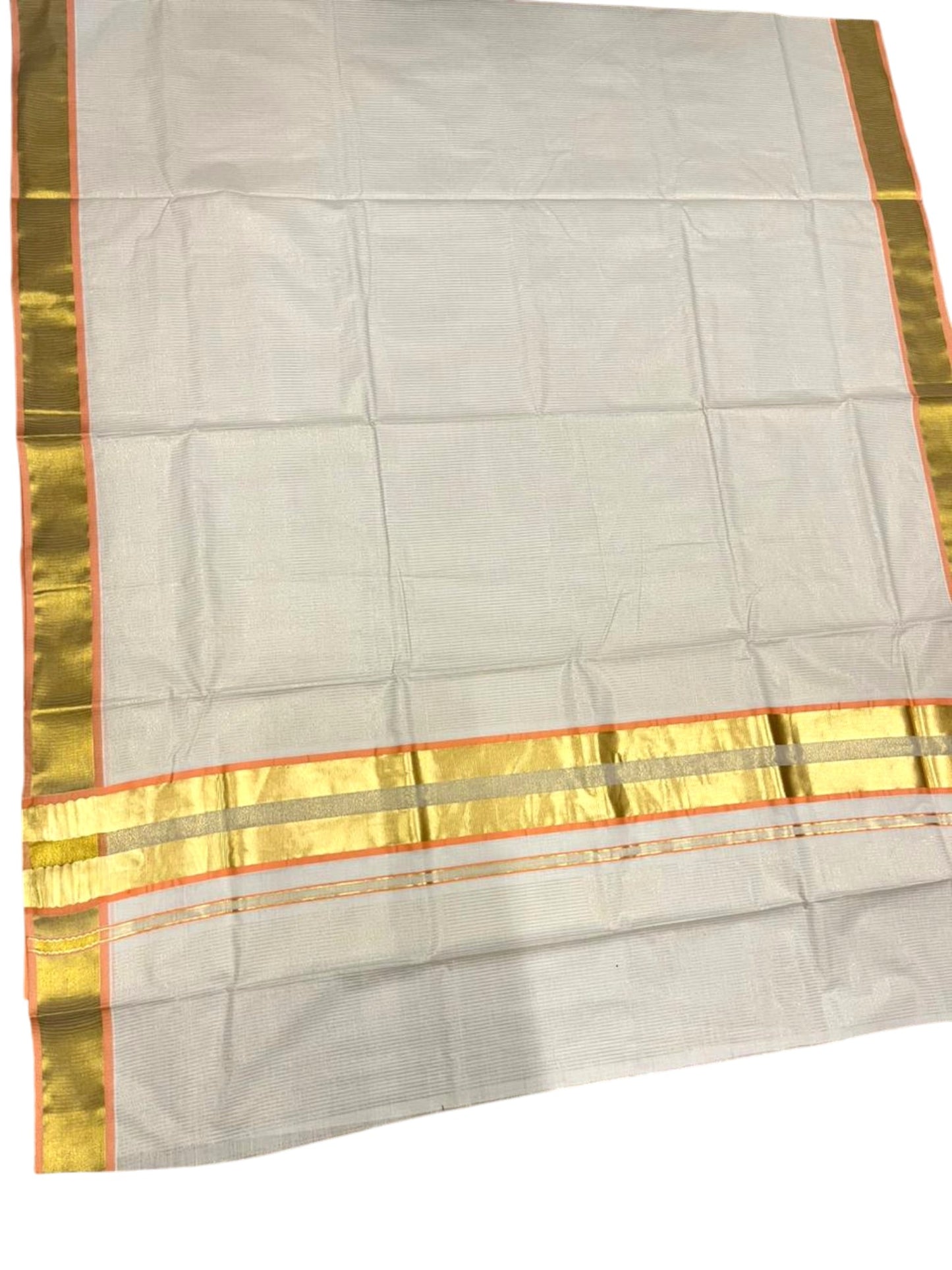Southloom Kerala Cotton Kasavu Saree with Micro Stripes on Body In Peach Border SL361