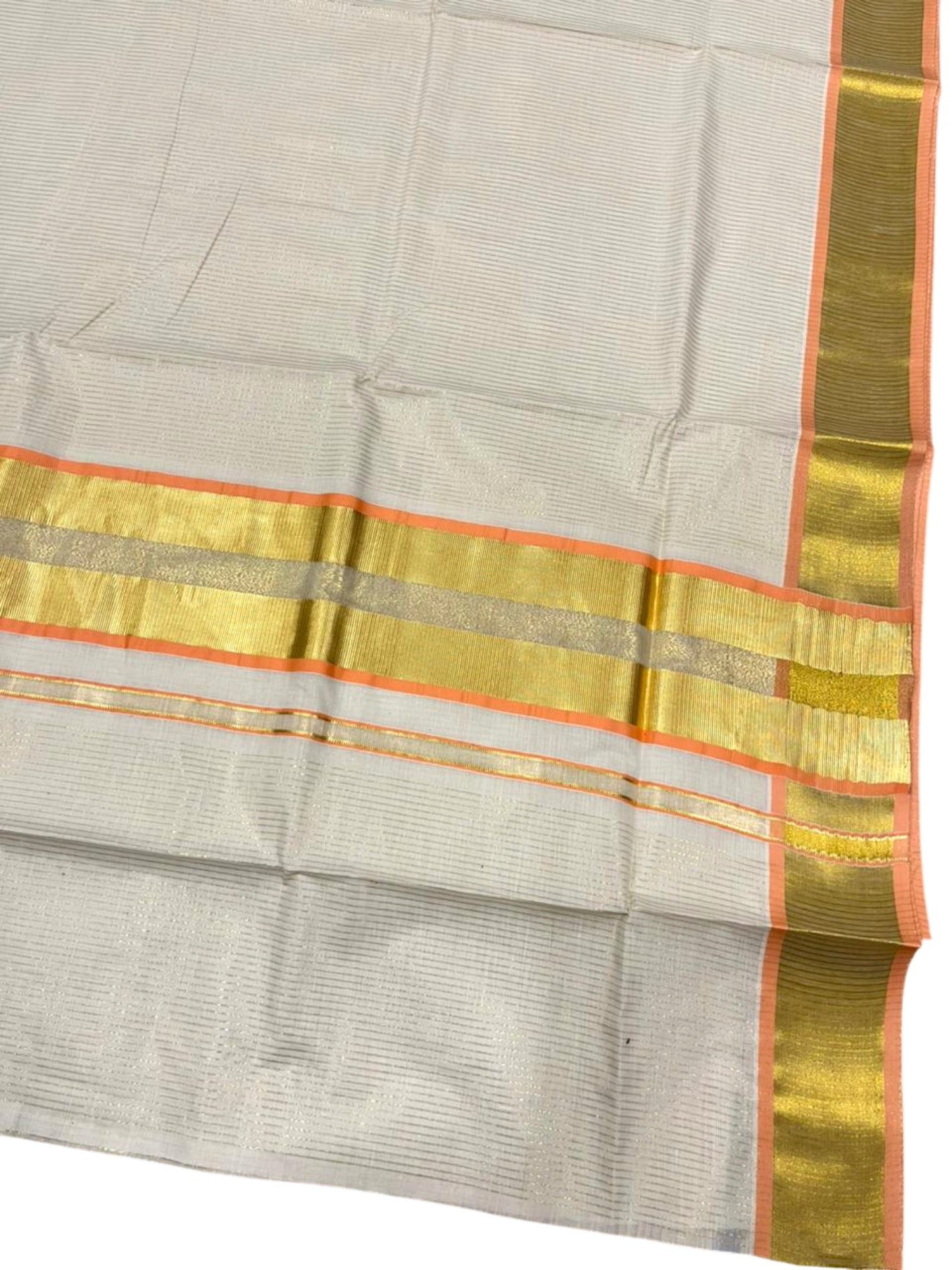 Southloom Kerala Cotton Kasavu Saree with Micro Stripes on Body In Peach Border SL361
