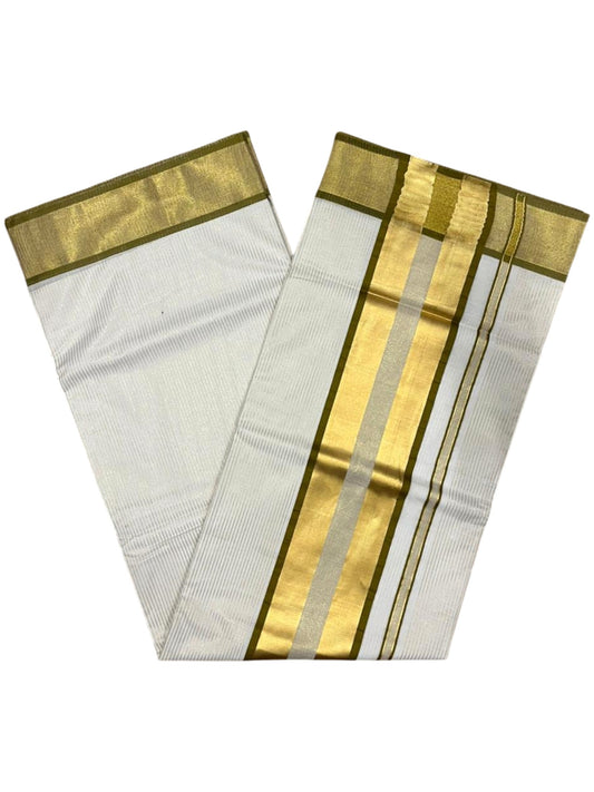 Southloom Kerala Cotton Kasavu Saree with Micro Stripes on Body In Olive Green Border SL361