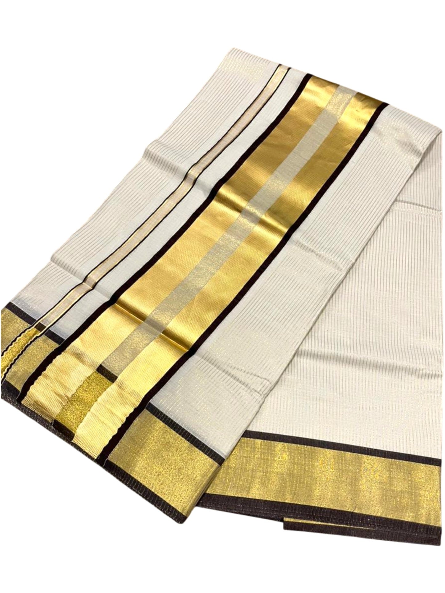 Southloom Kerala Cotton Kasavu Saree with Micro Stripes on Body In Brown Border SL361