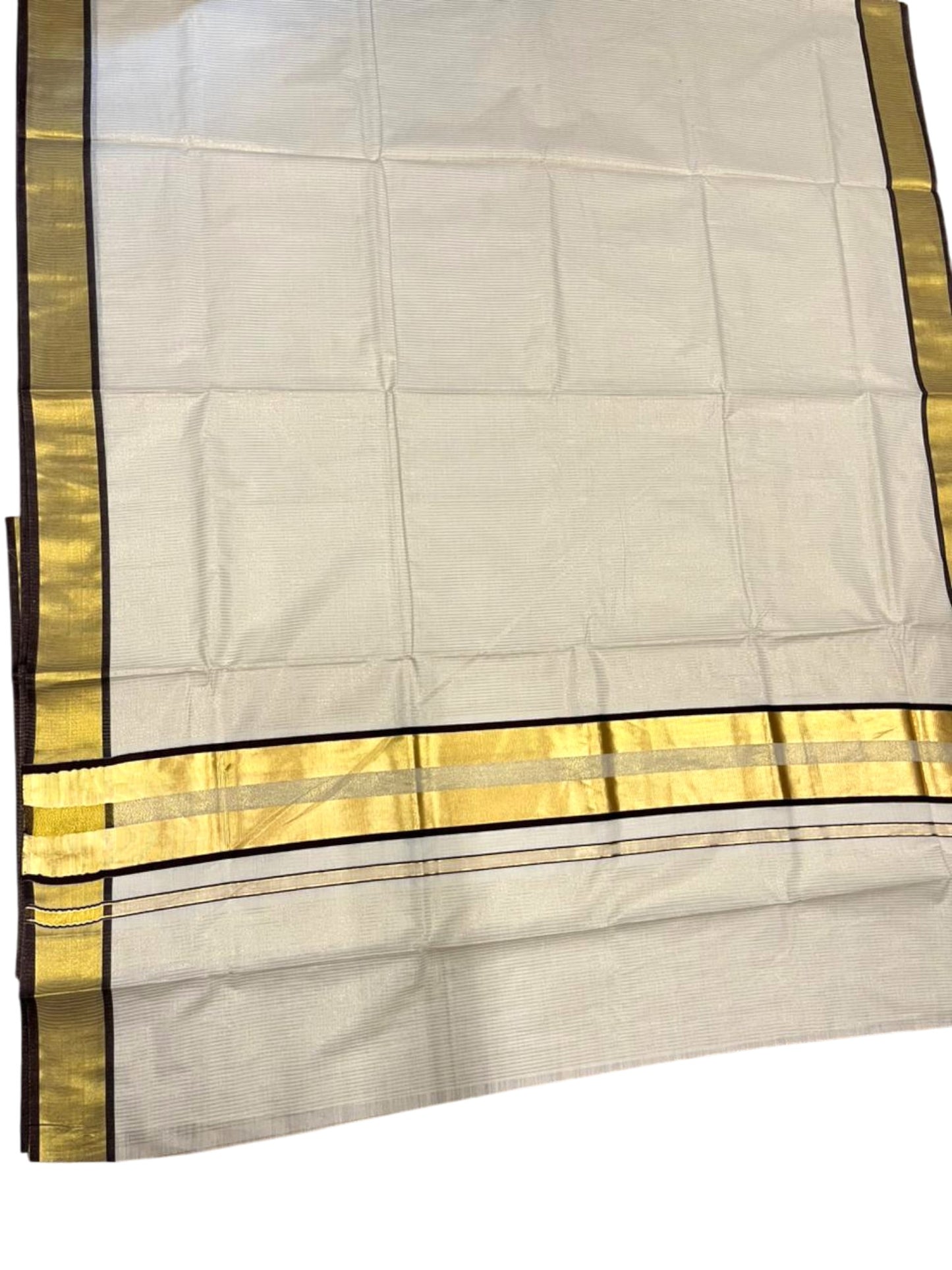 Southloom Kerala Cotton Kasavu Saree with Micro Stripes on Body In Brown Border SL361