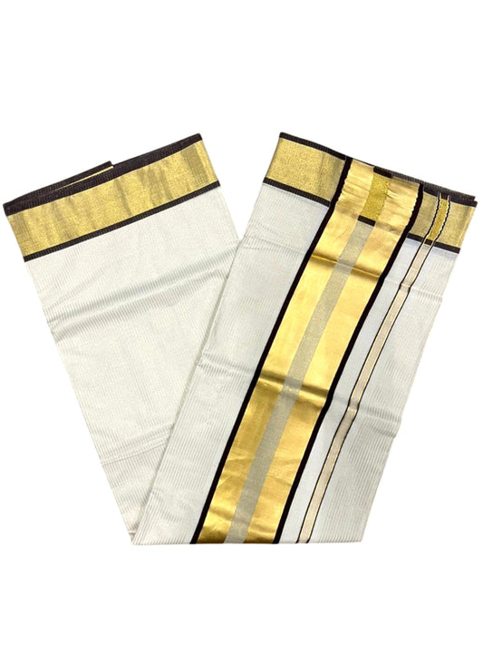 Southloom Kerala Cotton Kasavu Saree with Micro Stripes on Body In Brown Border SL361