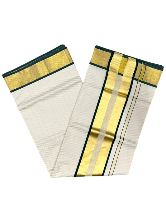 Southloom Kerala Cotton Kasavu Saree with Micro Stripes on Body In Green Border SL361