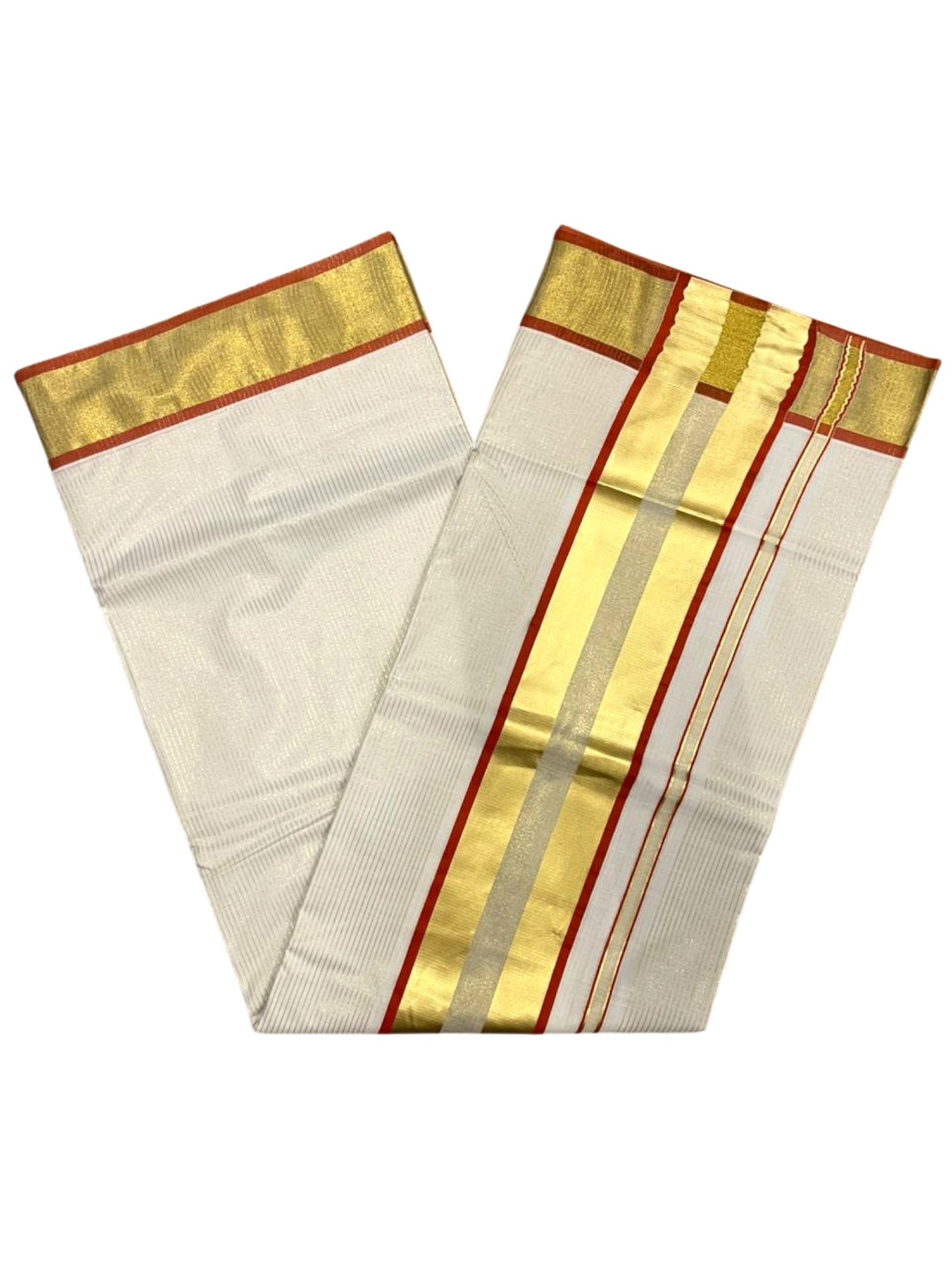 Southloom Kerala Cotton Kasavu Saree with Micro Stripes on Body In Orange Border SL361