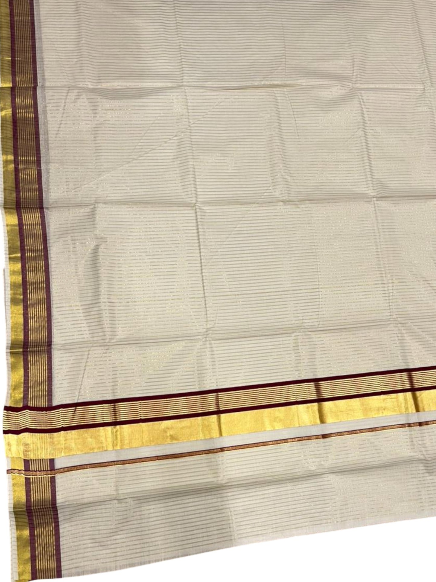 Southloom Kerala Cotton Kasavu Saree with Stripes on Body in Purple Border SL356