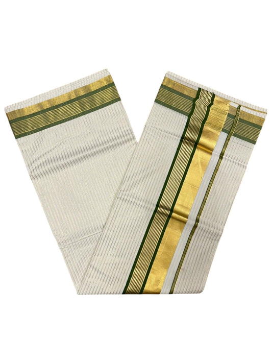 Southloom Kerala Cotton Kasavu Saree with Stripes on Body in Olive Green Border SL356