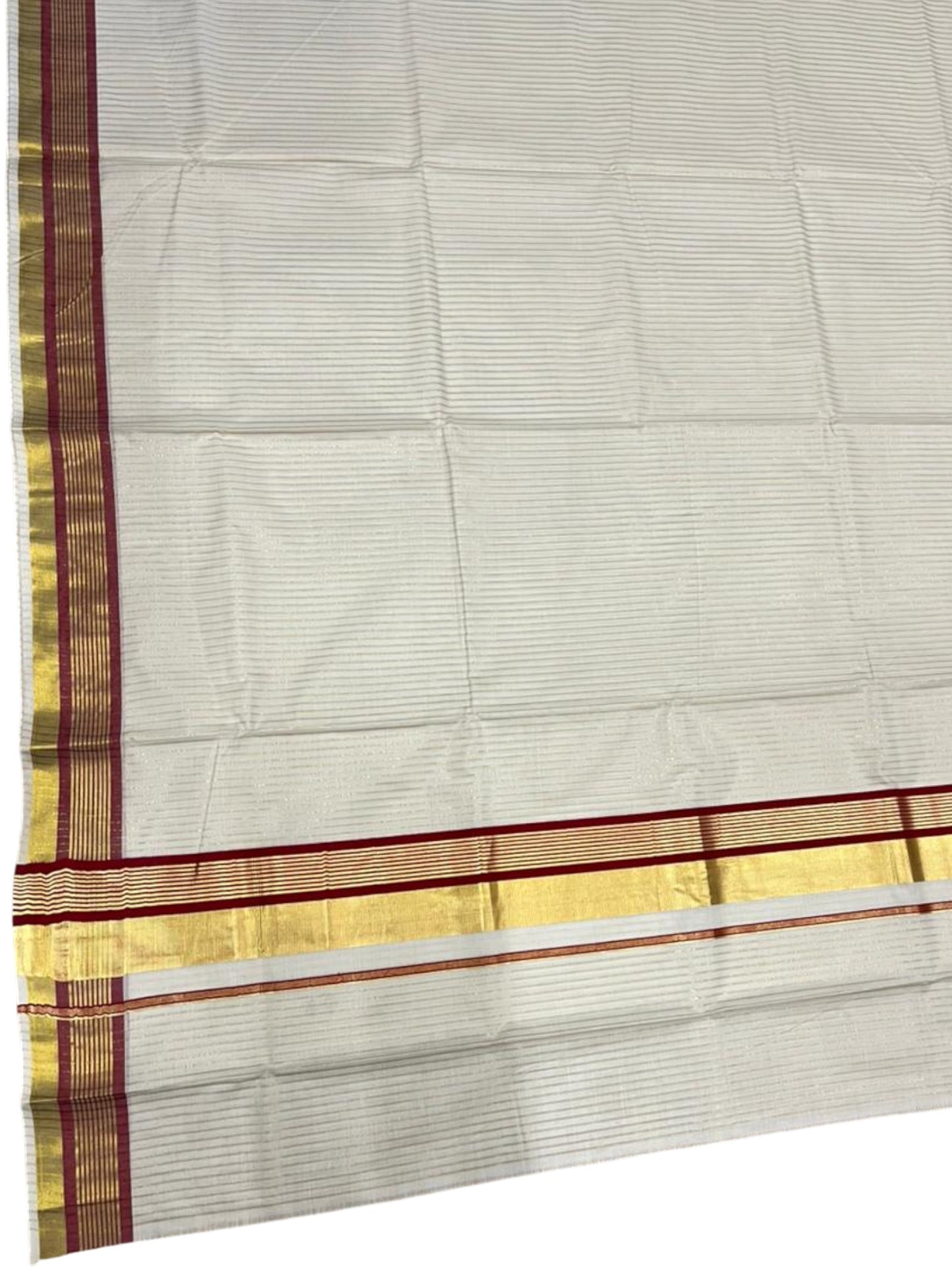 Southloom Kerala Cotton Kasavu Saree with Stripes on Body in Maroon Border SL356