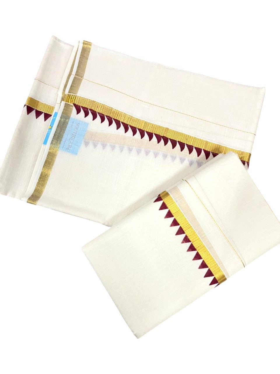 Southloom Pure Cotton Kerala Single Set Mundu (Mundum Neriyathum) with Temple Design in Maroon 2.80 Mtrs SL352